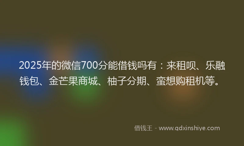2025年的微信700分能借钱吗有：来租呗、乐融钱包、金芒果商城、柚子分期、蛮想购租机等。