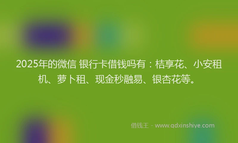 2025年的微信 银行卡借钱吗有：桔享花、小安租机、萝卜租、现金秒融易、银杏花等。