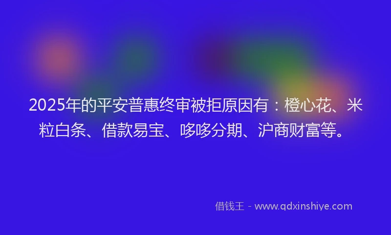 2025年的平安普惠终审被拒原因有：橙心花、米粒白条、借款易宝、哆哆分期、沪商财富等。