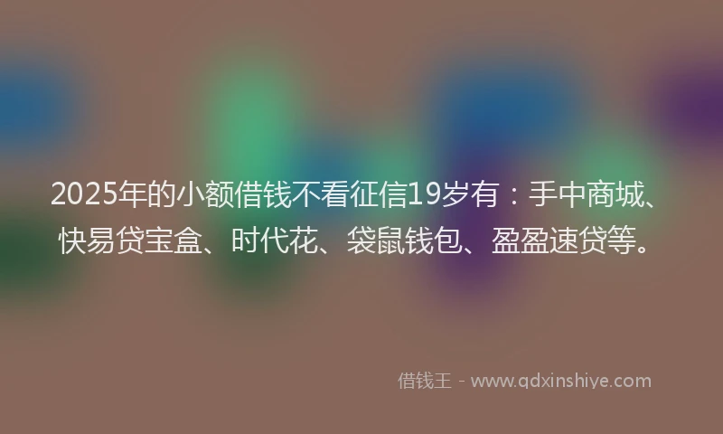 2025年的小额借钱不看征信19岁有：手中商城、快易贷宝盒、时代花、袋鼠钱包、盈盈速贷等。