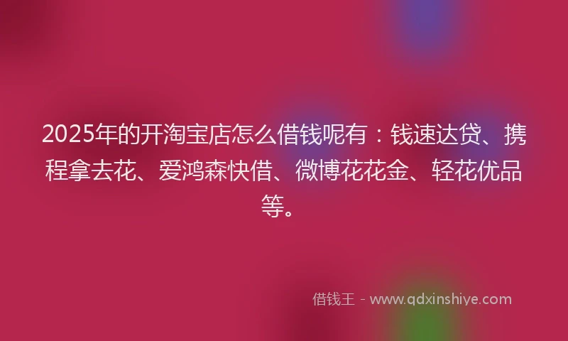 2025年的开淘宝店怎么借钱呢有：钱速达贷、携程拿去花、爱鸿森快借、微博花花金、轻花优品等。