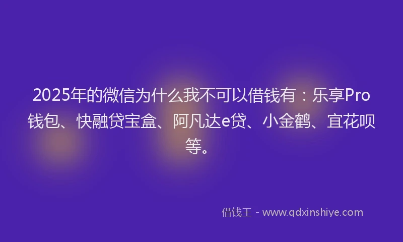 2025年的微信为什么我不可以借钱有：乐享Pro钱包、快融贷宝盒、阿凡达e贷、小金鹤、宜花呗等。