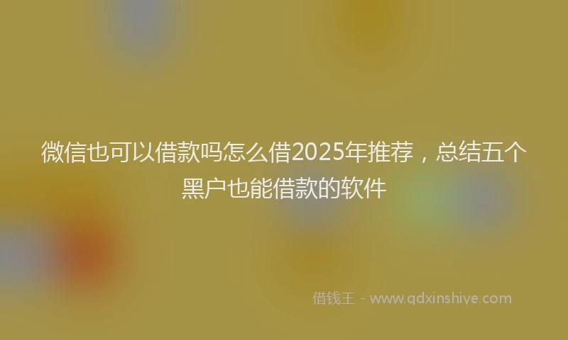 微信也可以借款吗怎么借2025年推荐，总结五个黑户也能借款的软件