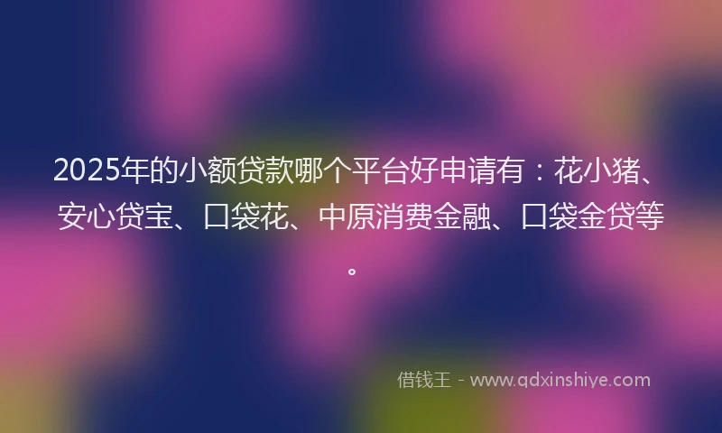 2025年的小额贷款哪个平台好申请有：花小猪、安心贷宝、口袋花、中原消费金融、口袋金贷等。