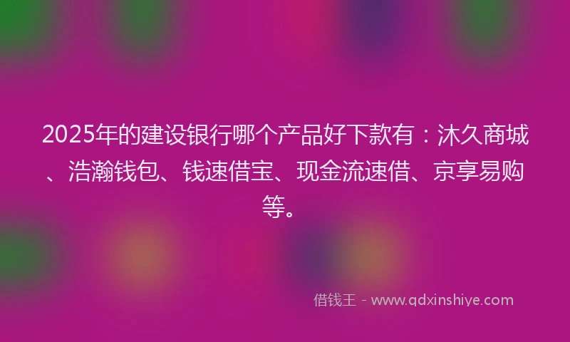 2025年的建设银行哪个产品好下款有：沐久商城、浩瀚钱包、钱速借宝、现金流速借、京享易购等。