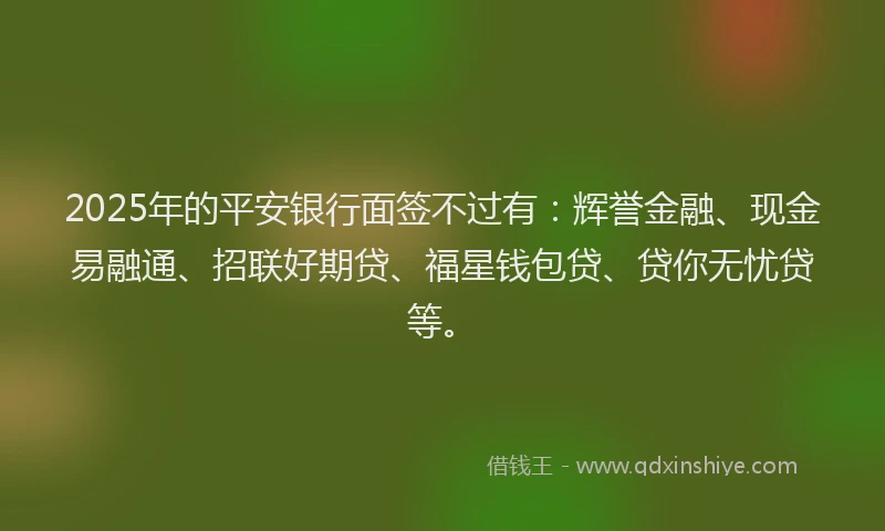 2025年的平安银行面签不过有：辉誉金融、现金易融通、招联好期贷、福星钱包贷、贷你无忧贷等。