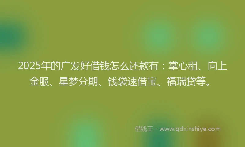 2025年的广发好借钱怎么还款有：掌心租、向上金服、星梦分期、钱袋速借宝、福瑞贷等。