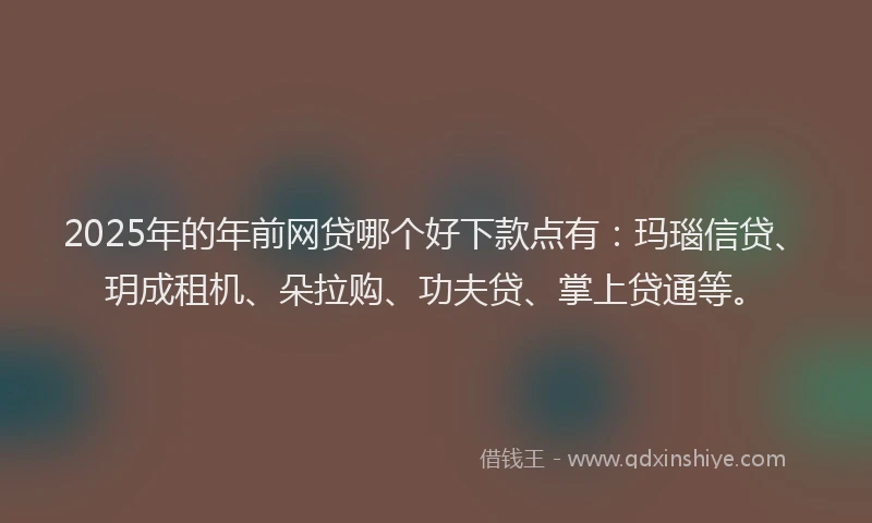 2025年的年前网贷哪个好下款点有：玛瑙信贷、玥成租机、朵拉购、功夫贷、掌上贷通等。