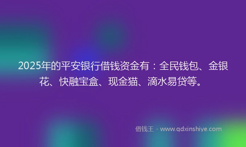 2025年的平安银行借钱资金有：全民钱包、金银花、快融宝盒、现金猫、滴水易贷等。