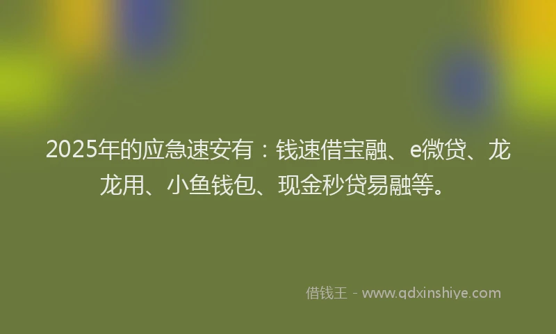 2025年的应急速安有：钱速借宝融、e微贷、龙龙用、小鱼钱包、现金秒贷易融等。