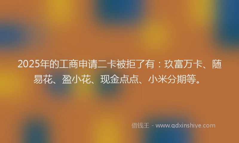 2025年的工商申请二卡被拒了有：玖富万卡、随易花、盈小花、现金点点、小米分期等。