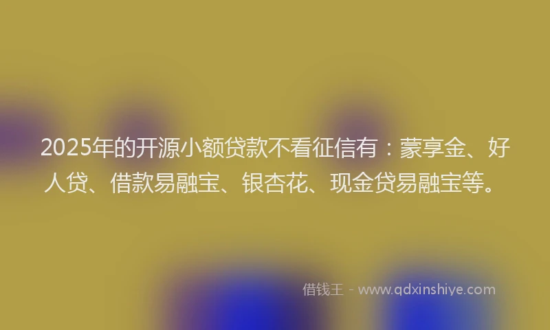 2025年的开源小额贷款不看征信有：蒙享金、好人贷、借款易融宝、银杏花、现金贷易融宝等。