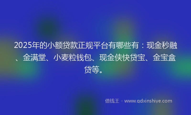 2025年的小额贷款正规平台有哪些有：现金秒融、金满堂、小麦粒钱包、现金侠快贷宝、金宝盒贷等。