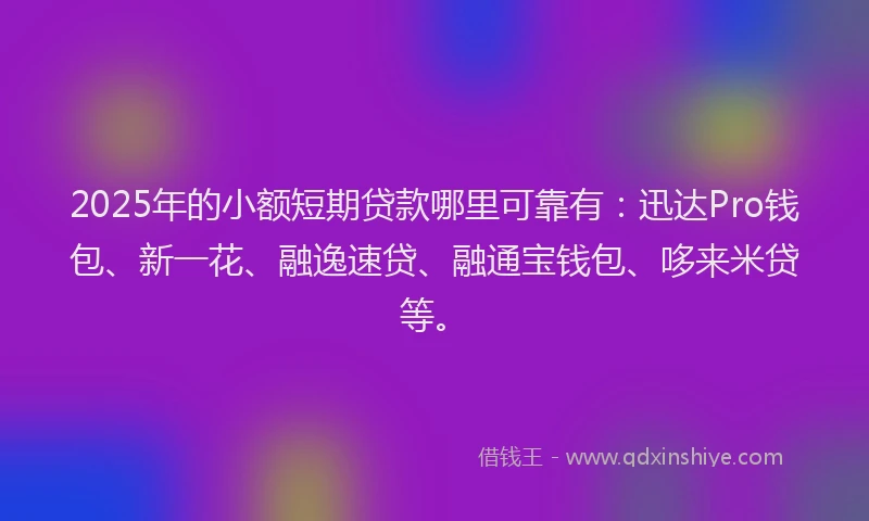 2025年的小额短期贷款哪里可靠有：迅达Pro钱包、新一花、融逸速贷、融通宝钱包、哆来米贷等。