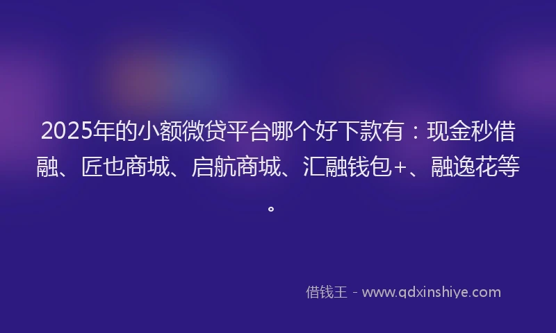 2025年的小额微贷平台哪个好下款有：现金秒借融、匠也商城、启航商城、汇融钱包+、融逸花等。