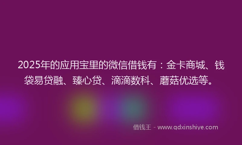 2025年的应用宝里的微信借钱有：金卡商城、钱袋易贷融、臻心贷、滴滴数科、蘑菇优选等。