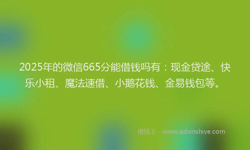 2025年的微信665分能借钱吗有：现金贷途、快乐小租、魔法速借、小鹅花钱、金易钱包等。