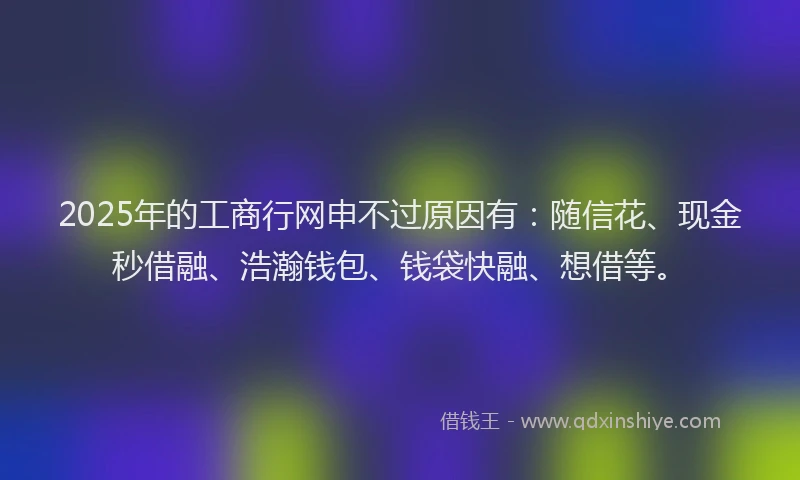 2025年的工商行网申不过原因有：随信花、现金秒借融、浩瀚钱包、钱袋快融、想借等。