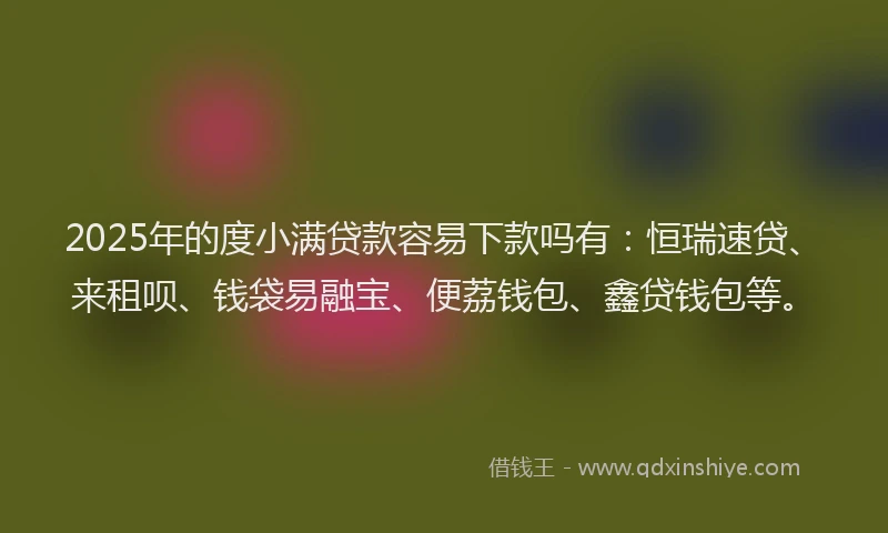 2025年的度小满贷款容易下款吗有：恒瑞速贷、来租呗、钱袋易融宝、便荔钱包、鑫贷钱包等。