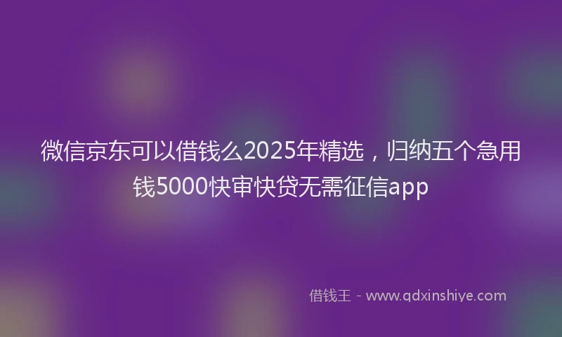微信京东可以借钱么2025年精选，归纳五个急用钱5000快审快贷无需征信app