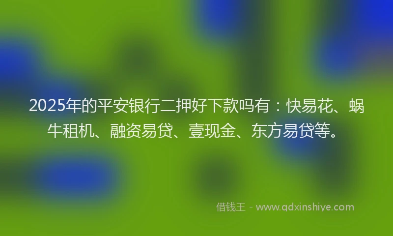 2025年的平安银行二押好下款吗有：快易花、蜗牛租机、融资易贷、壹现金、东方易贷等。