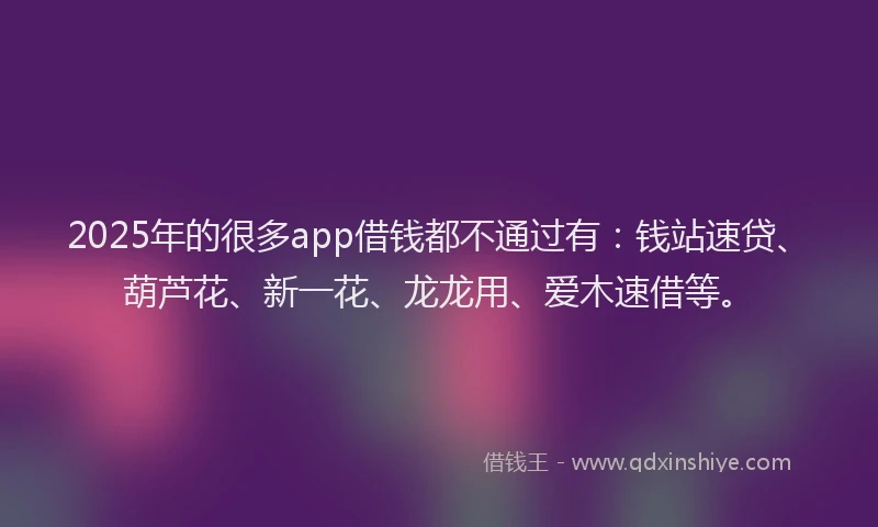 2025年的很多app借钱都不通过有：钱站速贷、葫芦花、新一花、龙龙用、爱木速借等。