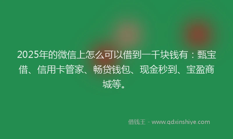 2025年的微信上怎么可以借到一千块钱有：甄宝借、信用卡管家、畅贷钱包、现金秒到、宝盈商城等。