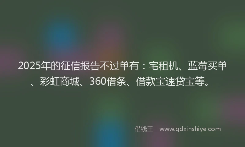 2025年的征信报告不过单有：宅租机、蓝莓买单、彩虹商城、360借条、借款宝速贷宝等。