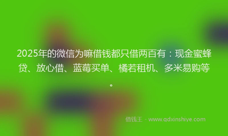 2025年的微信为嘛借钱都只借两百有：现金蜜蜂贷、放心借、蓝莓买单、橘若租机、多米易购等。