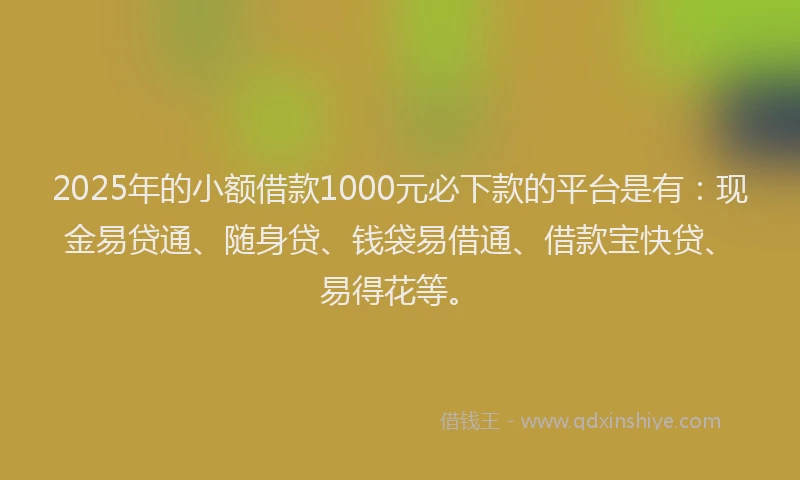 2025年的小额借款1000元必下款的平台是有：现金易贷通、随身贷、钱袋易借通、借款宝快贷、易得花等。