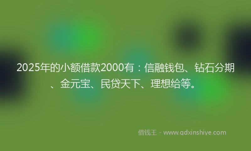 2025年的小额借款2000有：信融钱包、钻石分期、金元宝、民贷天下、理想给等。