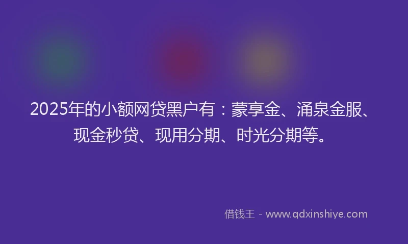 2025年的小额网贷黑户有：蒙享金、涌泉金服、现金秒贷、现用分期、时光分期等。