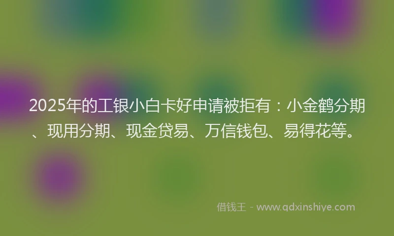 2025年的工银小白卡好申请被拒有：小金鹤分期、现用分期、现金贷易、万信钱包、易得花等。