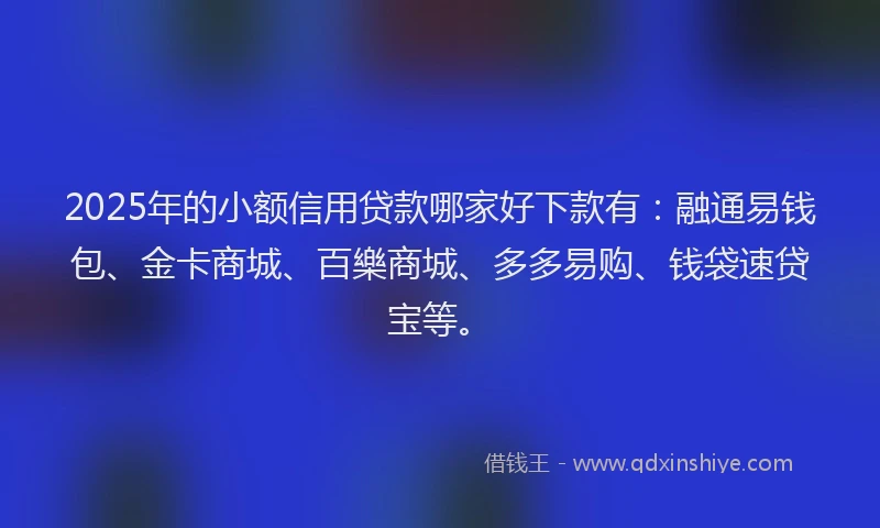 2025年的小额信用贷款哪家好下款有：融通易钱包、金卡商城、百樂商城、多多易购、钱袋速贷宝等。