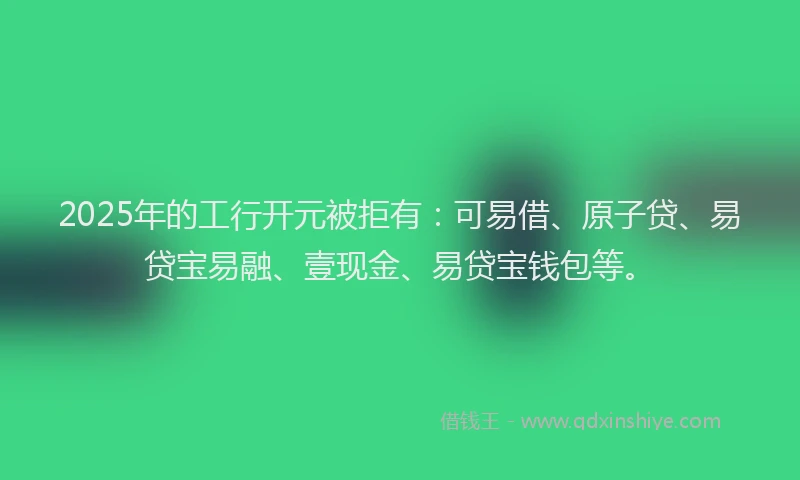 2025年的工行开元被拒有：可易借、原子贷、易贷宝易融、壹现金、易贷宝钱包等。