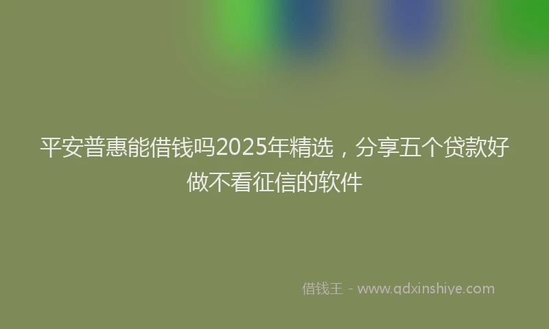 平安普惠能借钱吗2025年精选，分享五个贷款好做不看征信的软件