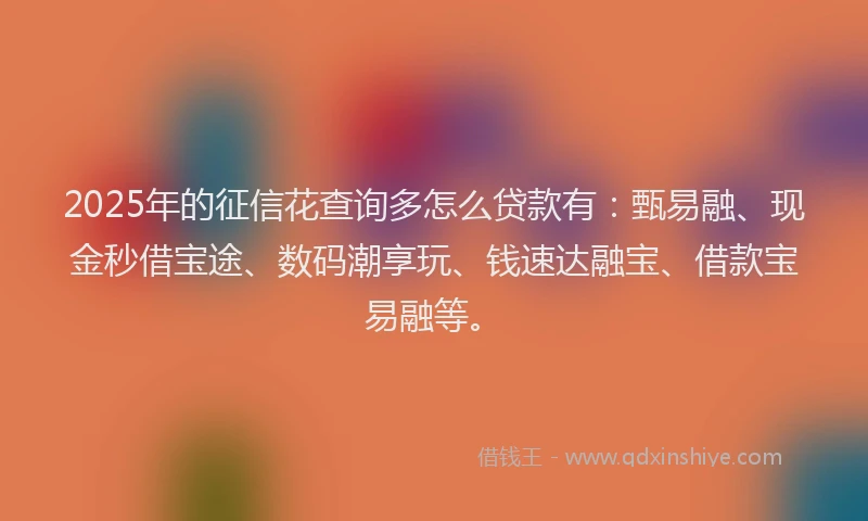 2025年的征信花查询多怎么贷款有：甄易融、现金秒借宝途、数码潮享玩、钱速达融宝、借款宝易融等。