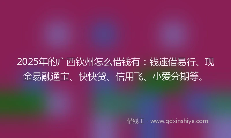 2025年的广西钦州怎么借钱有：钱速借易行、现金易融通宝、快快贷、信用飞、小爱分期等。