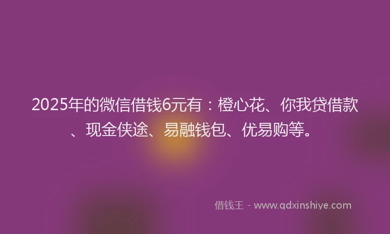 2025年的微信借钱6元有：橙心花、你我贷借款、现金侠途、易融钱包、优易购等。