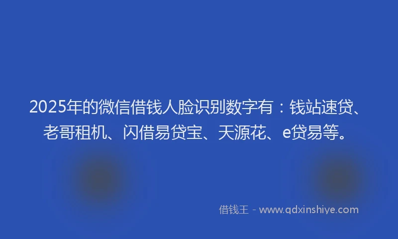 2025年的微信借钱人脸识别数字有：钱站速贷、老哥租机、闪借易贷宝、天源花、e贷易等。