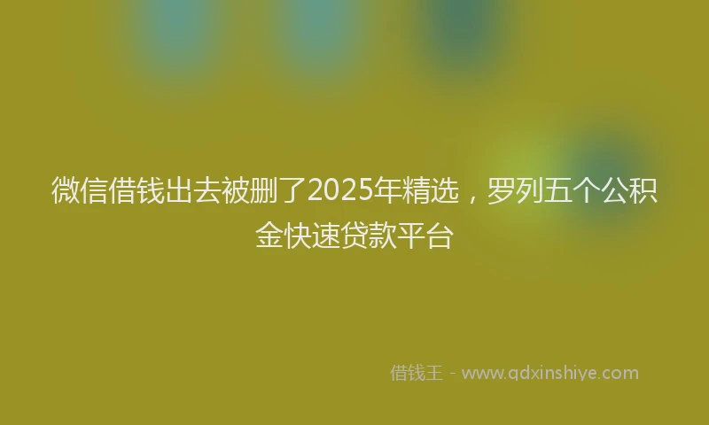 微信借钱出去被删了2025年精选，罗列五个公积金快速贷款平台
