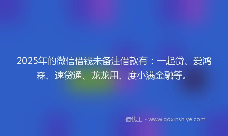 2025年的微信借钱未备注借款有：一起贷、爱鸿森、速贷通、龙龙用、度小满金融等。