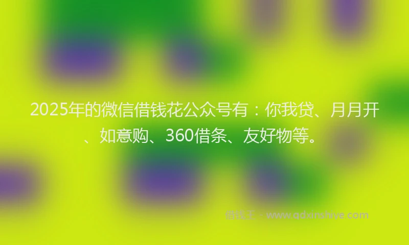 2025年的微信借钱花公众号有：你我贷、月月开、如意购、360借条、友好物等。