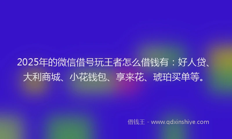 2025年的微信借号玩王者怎么借钱有：好人贷、大利商城、小花钱包、享来花、琥珀买单等。