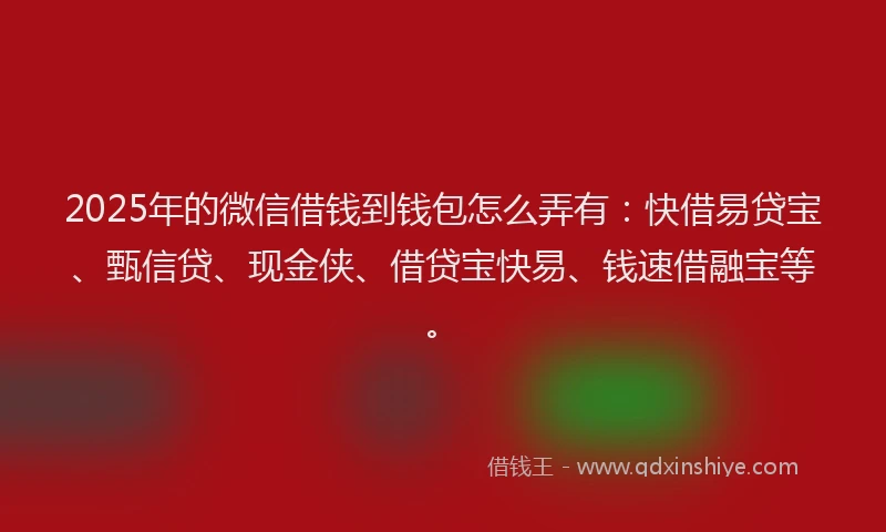 2025年的微信借钱到钱包怎么弄有：快借易贷宝、甄信贷、现金侠、借贷宝快易、钱速借融宝等。