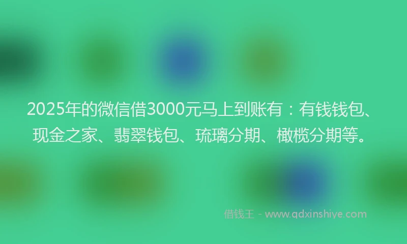 2025年的微信借3000元马上到账有：有钱钱包、现金之家、翡翠钱包、琉璃分期、橄榄分期等。