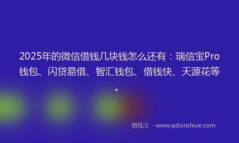 2025年的微信借钱几块钱怎么还有：瑞信宝Pro钱包、闪贷易借、智汇钱包、借钱快、天源花等。