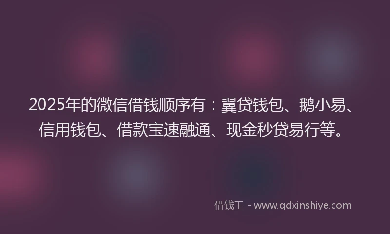 2025年的微信借钱顺序有：翼贷钱包、鹅小易、信用钱包、借款宝速融通、现金秒贷易行等。