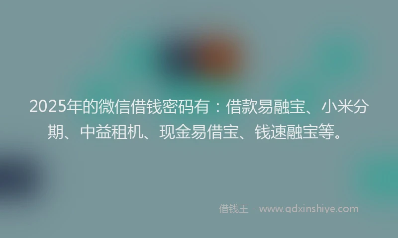 2025年的微信借钱密码有：借款易融宝、小米分期、中益租机、现金易借宝、钱速融宝等。