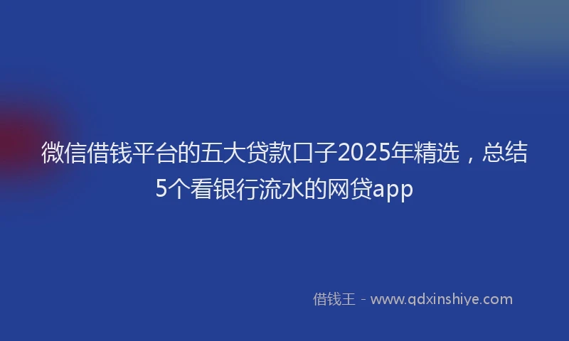 微信借钱平台的五大贷款口子2025年精选，总结5个看银行流水的网贷app